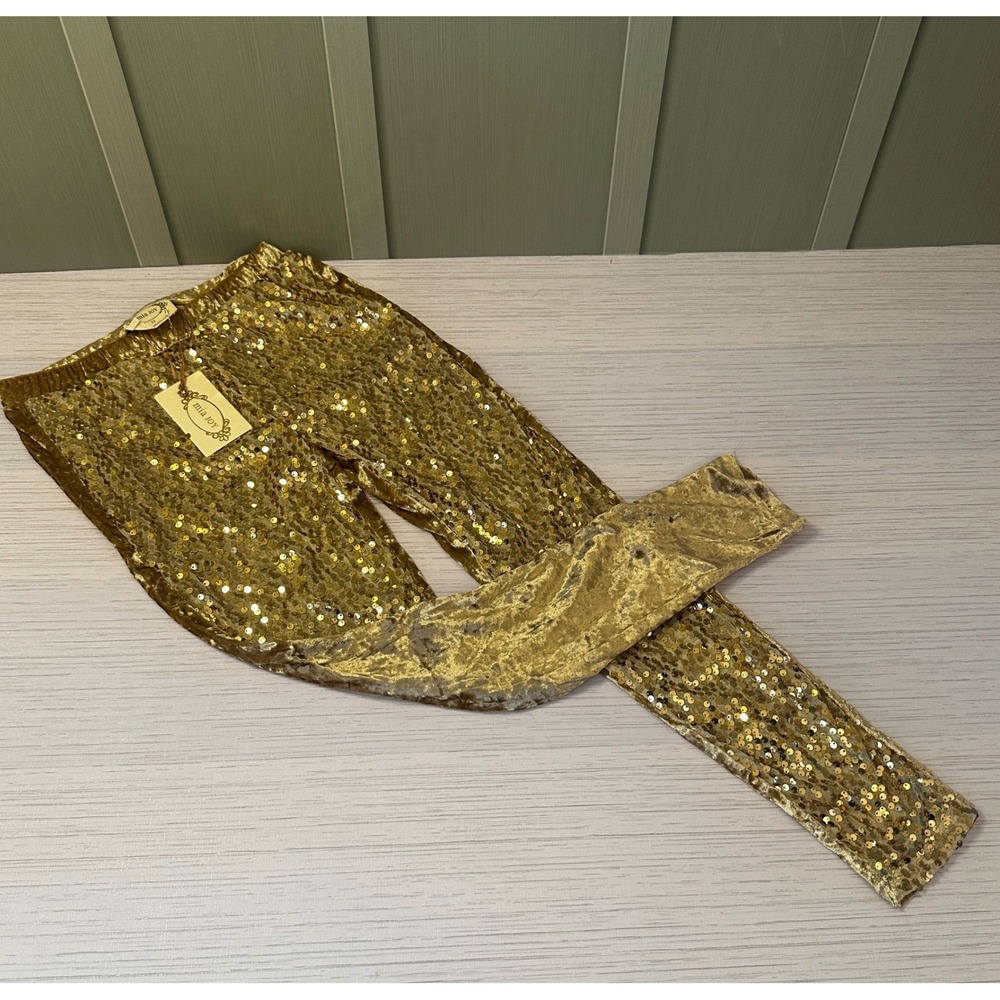 *NEW* Joyfolie Mia Joy Size 12 Juno Legging Gold Sequin Crushed Velvet Pants
